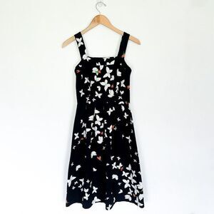 Malia Honolulu Vintage Black Floral Butterfly Printed Sleeveless Knee Length Dre